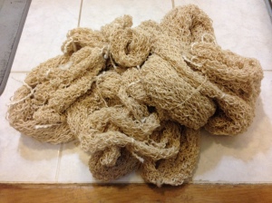 This is the yarn freshly unraveled, waiting to be washed and straightened.  I call it yarn ramen!  
